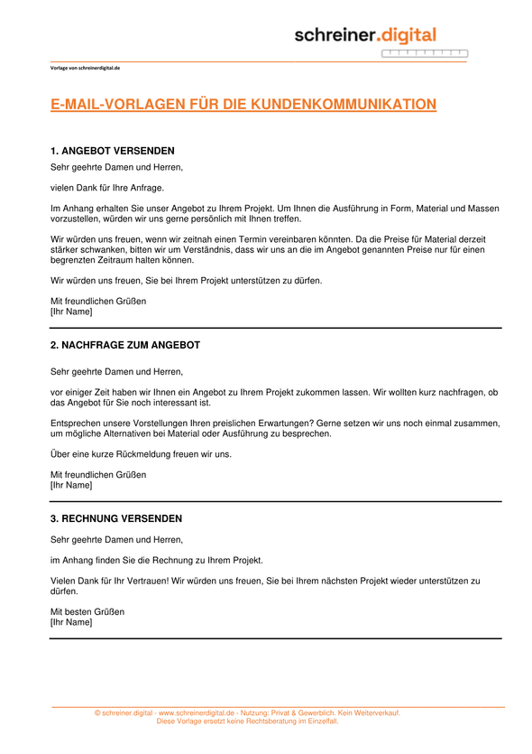 Vorschau der Vorlage „E-Mail-Vorlagen für die Kundenkommunikation“