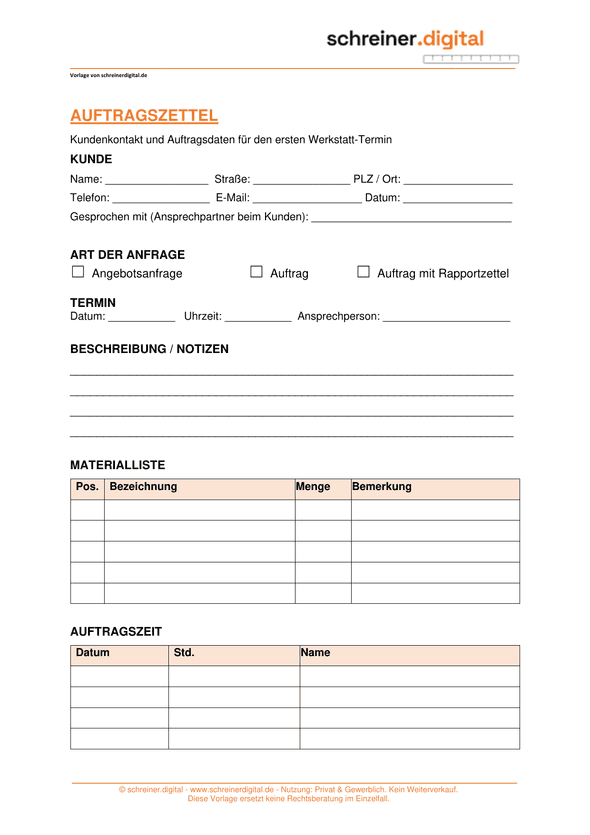 Vorschau: Auftragszettel