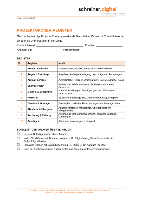 Vorschau der Vorlage „Projektordner-Register“