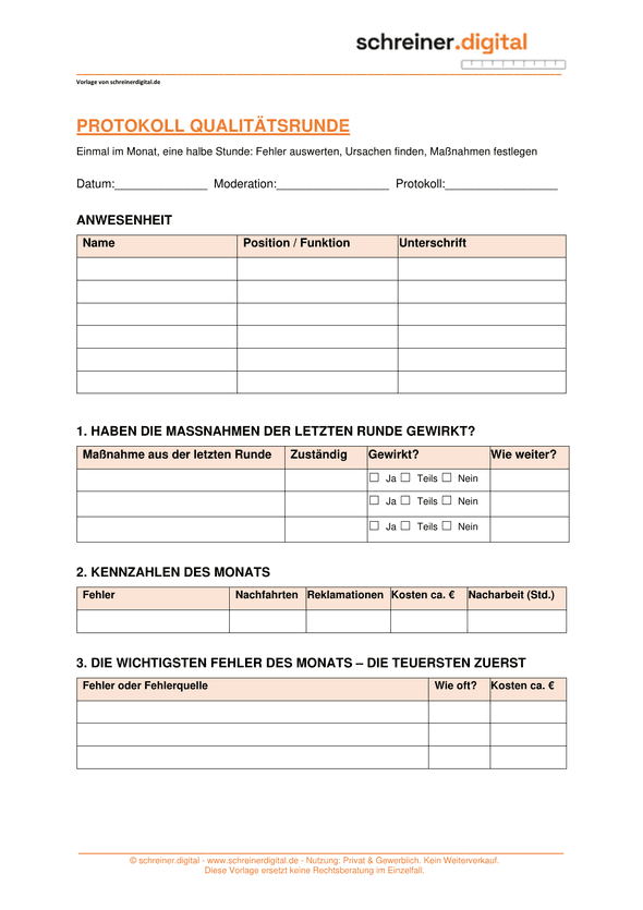 Vorschau der Vorlage „Protokoll Qualitätsrunde“